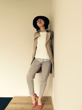 「スウェット×シャツ」｜「アイテム（トレンチコート）」を使った、moggさん（レディース・163cm）の冬コーディネート