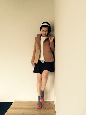 「ソックス」｜「アイテム（ピーコート）」を使った、moggさん（レディース・163cm）の冬コーディネート