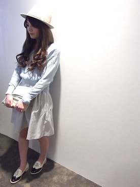 「ブルー x ホワイト」｜「アイテム（ワンピース/ドレス）」を使った、レーヴルさん（レディース・160cm）の冬コーディネート