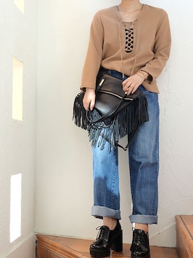 「NINE（ナイン）のアイテム」を使った、レーヴルさん（レディース・163cm）の秋コーディネート