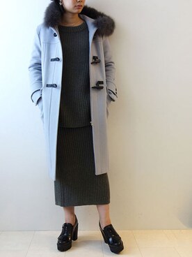 「ロングニット」｜「アイテム（ダッフルコート）」を使った、レーヴルさん（レディース・163cm）の秋コーディネート