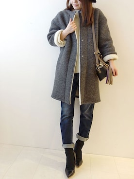 「アイテム（ノーカラージャケット、グレー系）」を使った、レーヴルさん（レディース・160cm）の冬コーディネート