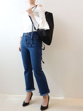 「アイテム（チューブトップ）」を使った、レーヴルさん（レディース・163cm）の春コーディネート