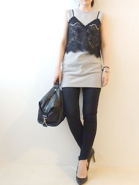 「アイテム（タンクトップ、グレー系）」を使った、レーヴルさん（レディース・158cm）の春コーディネート