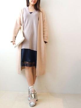 「ピンクベージュ」｜「アイテム（その他アウター）」を使った、レーヴルさん（レディース・158cm）の秋コーディネート