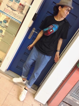 「DC（ディーシー）のアイテム（キャップ）」を使った、林韋丞さん（メンズ・174cm）の夏コーディネート