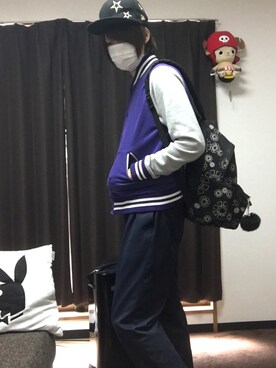 「NEW ERA（ニューエラ）のアイテム（キャップ、ブラック系）」を使った、ゆらさん（メンズ・178cm）の秋コーディネート