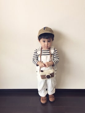 「コーデュロイキャップ」｜「アイテム（オールインワン・サロペット）」を使った、yuu*さん（キッズ・80cm）の秋コーディネート