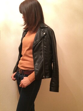 「SpRay（スプレイ）のアイテム（ライダースジャケット）」を使った、遥花さん（レディース・160cm）の秋コーディネート
