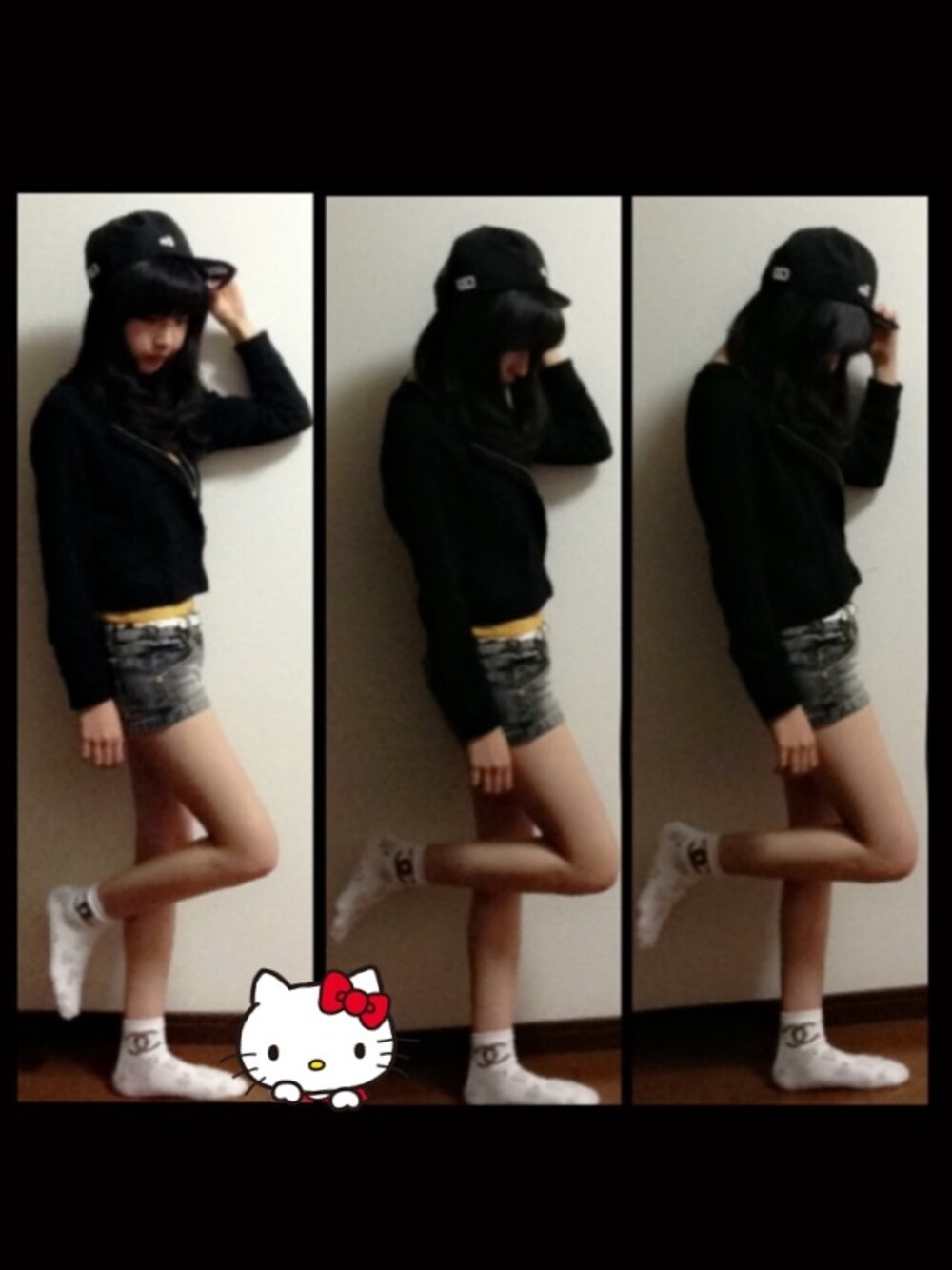 「黒、ショートパンツ、キャップ、NEW ERA、gas、chanel、アウトドアスタイル、ストリート、ボーイッシュ、春」｜「GASのアイテム（タンクトップ、イエロー系）」を使った、ピタちゃんさん（レディース・152cm）の春コーディネートの1枚目の写真