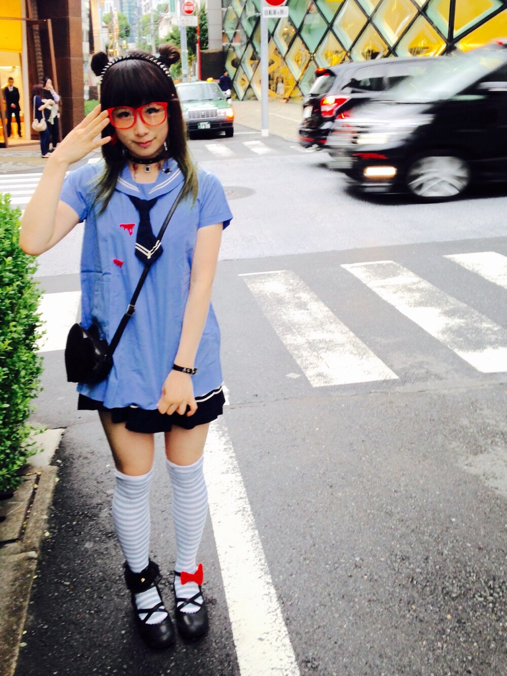 「セーラーカラー、ボーイスカウトシャツ、JK、制服、スクールガール、パンク、MIX、原宿、harajuku、フォロワー募集」｜「雑貨屋さんでのアイテム（カチューシャ、シルバー系）」を使った、鈴木りぇさん（レディース・156cm）の夏コーディネートの1枚目の写真