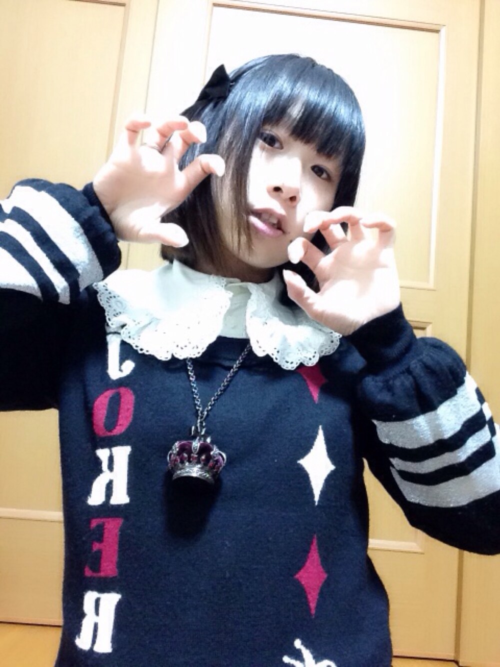 「ニットワンピース、トランプ柄、ロリータ、ロリィタ、ゆめかわいい、がおー(｢･ω･)｢、Japan、girl、BABY, THE STARS SHINE BRIGHT、outfit」｜「BABY,THE STARS SHINE BRIGHTのアイテム（シャツ/ブラウス、その他）」を使った、鈴木りぇさん（レディース・156cm）の春コーディネートの1枚目の写真