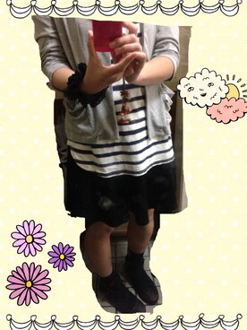 「TSUMORI CHISATO（ツモリチサト）のボーダーT（Tシャツ/カットソー、ホワイト系）」を使った、shiikaさん（レディース・168cm）の冬コーディネート