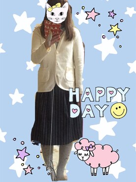 「North Object（ノースオブジェクト）のボタンとバッチがかわいい羽織り（カーディガン/ボレロ、ホワイト系）」を使った、shiikaさん（レディース・168cm）の春コーディネート