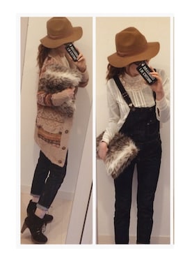 「hat」｜「アイテム（サロペット/オーバーオール）」を使った、chikaさん（レディース・162cm）の冬コーディネート