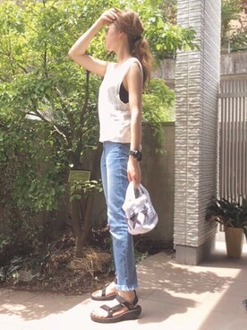 「7月WEAR夏のサンダル祭り」｜「アイテム（アナログ腕時計）」を使った、chikaさん（レディース・162cm）の夏コーディネート
