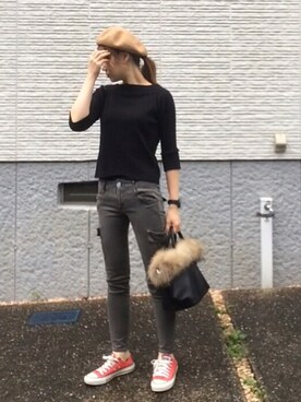 「ADAM ET ROPE'（アダムエロペ）のアイテム（ハンチング/ベレー帽）」を使った、chikaさん（レディース・162cm）の秋コーディネート