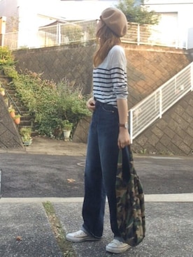 「ADAM ET ROPE'（アダムエロペ）のアイテム（ハンチング/ベレー帽）」を使った、chikaさん（レディース・162cm）の秋コーディネート