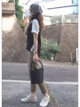 「ADAM ET ROPE'（アダムエロペ）のアイテム（ハンチング/ベレー帽）」を使った、chikaさん（レディース・162cm）の秋コーディネート