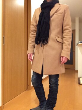 「jackrose」｜「アイテム（チェスターコート）」を使った、あっきーさん（メンズ・165cm）の冬コーディネート