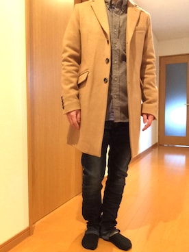 「JACKROSE（ジャックローズ）のハイパーストレッチスタンダード加工デニム（デニムパンツ）」を使った、あっきーさん（メンズ・165cm）の冬コーディネート