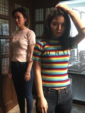 「UNIF」｜「アイテム（デニムパンツ）」を使った、CiCi_さん（レディース・160cm）の春コーディネート