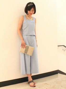 「サックスブルー」｜TIENS池袋さん（レディース・160cm）の夏コーディネート