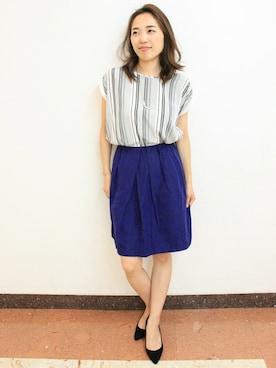 「タックスカート」｜TIENS池袋さん（レディース・160cm）の夏コーディネート