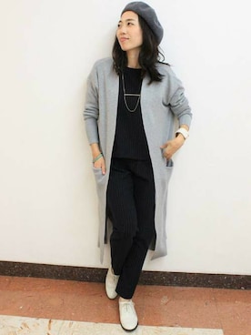 「ロングカーディガン」｜TIENS池袋さん（レディース・160cm）の秋コーディネート