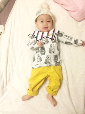 「PETIT BATEAU（プチバトー）のアイテム（チノパンツ）」を使った、るかくんmamさん（キッズ・70cm）の冬コーディネート