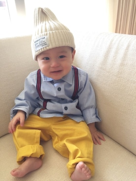 「PETIT BATEAU（プチバトー）のアイテム（チノパンツ）」を使った、るかくんmamさん（キッズ・70cm）の春コーディネート