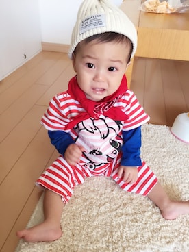 「グラグラ」｜「アイテム（ニットキャップ/ビーニー）」を使った、るかくんmamさん（キッズ・70cm）の春コーディネート