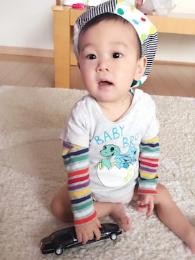 「おうちスタイル」｜「アイテム（ハンチング/ベレー帽）」を使った、るかくんmamさん（キッズ・70cm）の春コーディネート