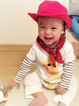 「RAD CUSTOM（ラッドカスタム）のアイテム（帽子）」を使った、るかくんmamさん（キッズ・70cm）の春コーディネート