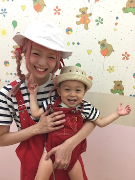 「RNA（アールエヌエー）のアイテム（オールインワン・サロペット）」を使った、るかくんmamさん（キッズ・70cm）の夏コーディネート