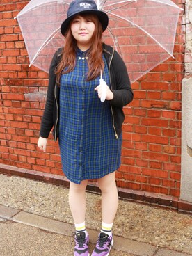 「雨」｜「アイテム（シャツワンピース）」を使った、robichamuさん（レディース・154cm）の秋コーディネート