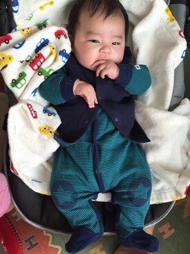 「アイテム（ママ＆ベビー、グリーン系）」を使った、まお と    えこさん（キッズ・60cm）の春コーディネート