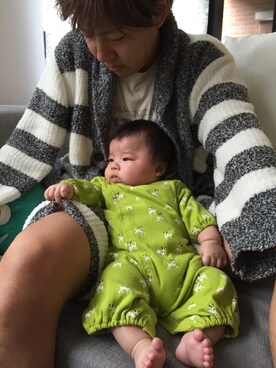 「アイテム（ママ＆ベビー、グリーン系）」を使った、まお と    えこさん（キッズ・60cm）の春コーディネート