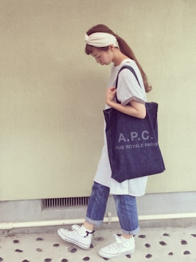 「A.P.C.（アーペーセー）のアイテム」を使った、ちばのぞみ。さん（レディース・165cm）の夏コーディネート