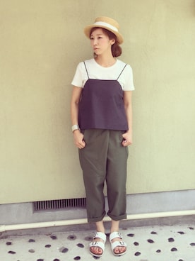 「クロップドトップス」｜「アイテム（キャミソール）」を使った、ちばのぞみ。さん（レディース・165cm）の夏コーディネート