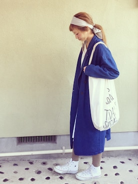 「TODAY'S SPECIAL（トゥデイズスペシャル）のMARCHE BAG/マルシェバッグ（エコバッグ/サブバッグ）」を使った、ちばのぞみ。さん（レディース・165cm）の春コーディネート