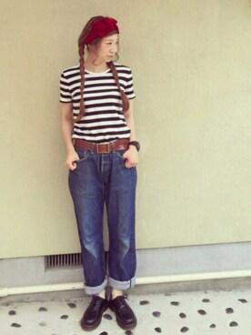 「Dr. Martens（ドクターマーチン）のDr.Martens (ドクターマーチン)/1461 3EYE GIBSON SHOES（その他シューズ）」を使った、ちばのぞみ。さん（レディース・165cm）の夏コーディネート