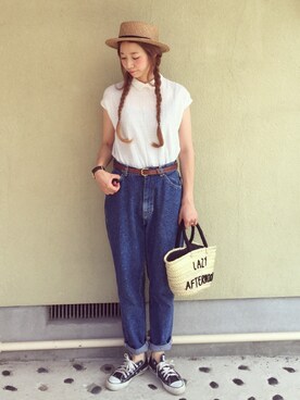 「BEAMS BOY（ビームスボーイ）のアイテム（ハット）」を使った、ちばのぞみ。さん（レディース・165cm）の夏コーディネート