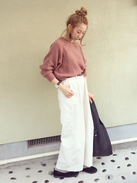 「MidiUmi（ミディウミ）のアイテム（オールインワン・サロペット）」を使った、ちばのぞみ。さん（レディース・165cm）の秋コーディネート