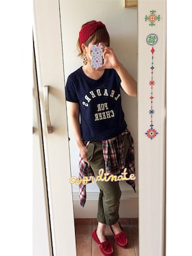 「ショート丈トップス」｜「アイテム（モカシン/デッキシューズ）」を使った、なおさん（レディース・158cm）の秋コーディネート