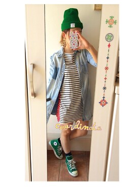 「デニムワンピース」｜「アイテム（チュニック）」を使った、なおさん（レディース・158cm）の秋コーディネート