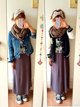「ジージャン」｜「アイテム（スタジャン）」を使った、なおさん（レディース・158cm）の秋コーディネート