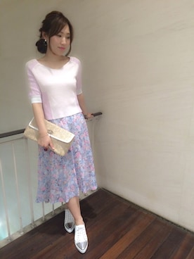 「花柄 スカート」｜「アイテム（バッグ）」を使った、shinozakiさん（レディース・153cm）の夏コーディネート