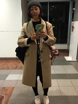 「OPENING CEREMONY（オープニングセレモニー）のアイテム（キャップ）」を使った、ななりさん（レディース・151cm）の冬コーディネート