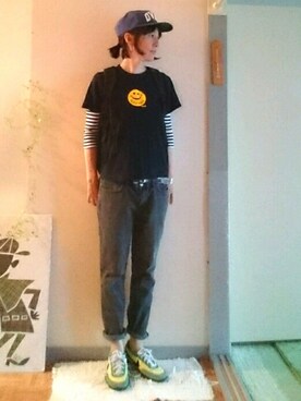 「ニコちゃん」｜「アイテム（キャップ）」を使った、こぺさん（レディース・163cm）の夏コーディネート